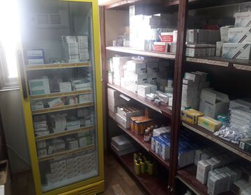 A well-equipped pharmacy at al-Hol field hospital.